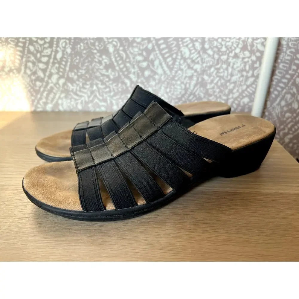 St John's Bay Izabel Black‎ Strappy Slip On Comfort Slide Mule Sandals